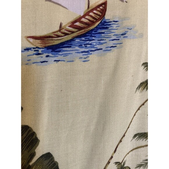 M.E. Sport Mens XL Hawaiian Shirt Yellow Floral Short Sleeve Rayon Sailboat - Picture 4 of 8